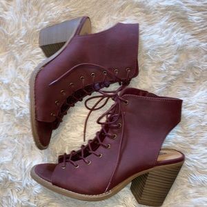 Mossimo Supply Co Lace Burgundy Peep Toe Size 8 I wear 8.5, they  fit perfect!